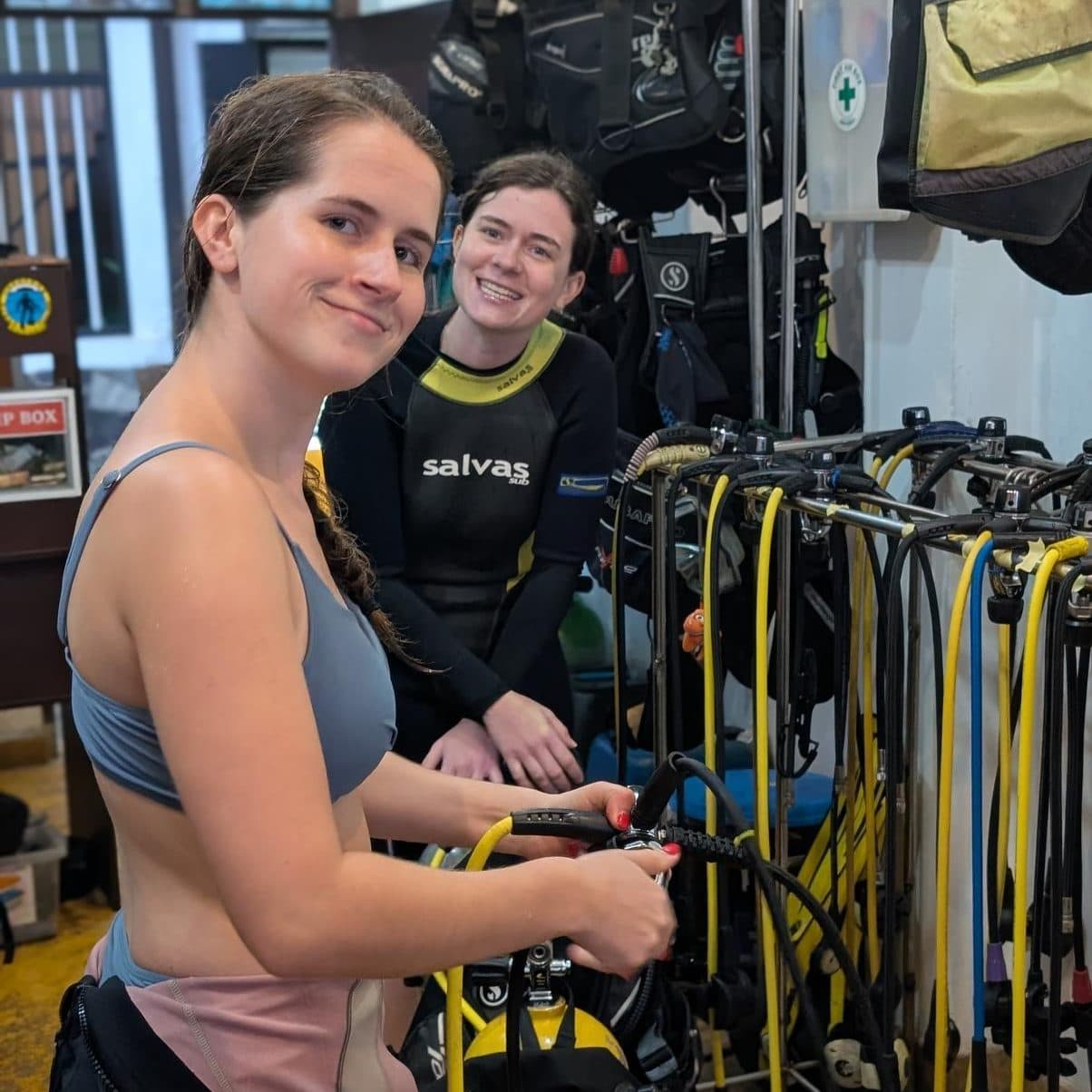 Divers preparing their equipment at Seahorse Dive Center